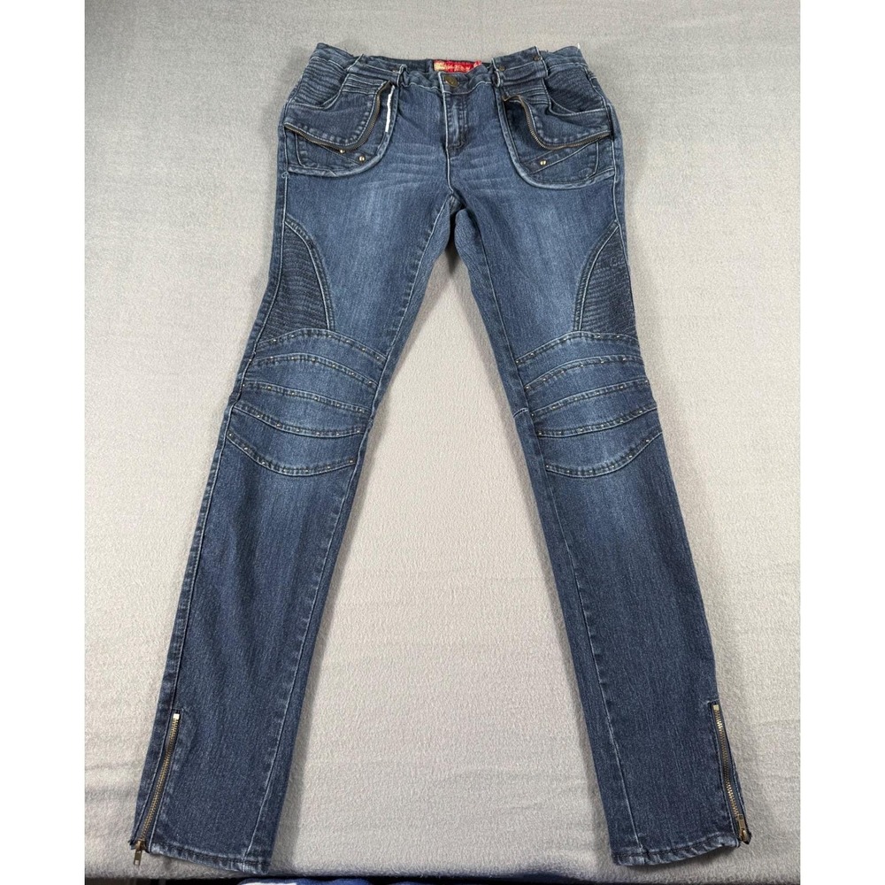 Apple Bottoms Jeans 2000's 11/12 Dark Wash Moto Skinny Ankle Zip Stretch Denim